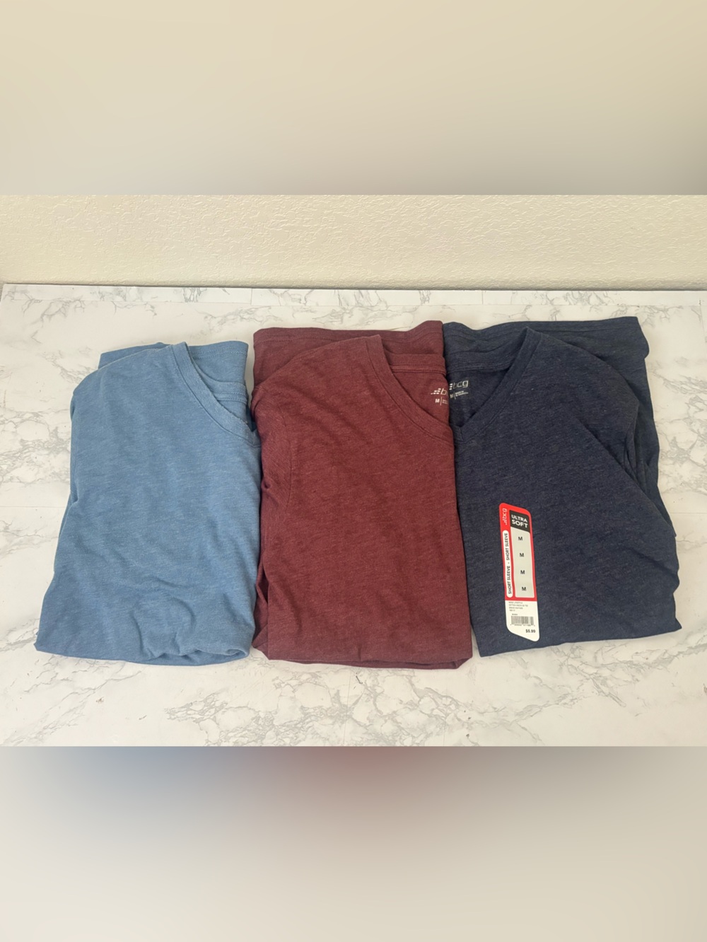 BCG Shirt Mens Size M Short Sleeve V Neck Tee Lot Of 3 Pullover Red Blue